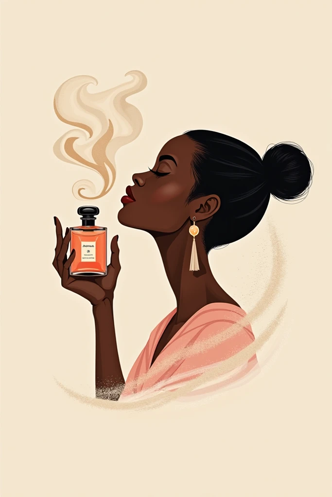 I want a logo called Aldiana Senteurs on which there will be a person smelling a perfume with scents around him I want a purely African person 