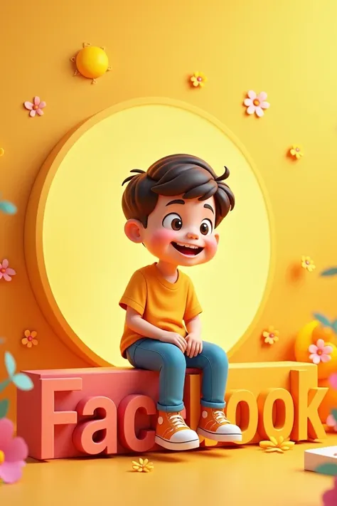 Generate a Facebook profile with the name of"smiley life". And the forward a boy sitting on "Facebook " words.
