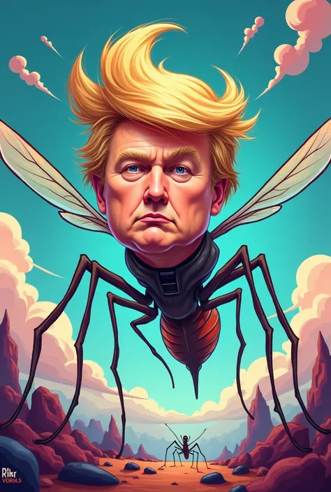  for a crypto meme with the name MuskTrump cartoon of a mosquito,strange