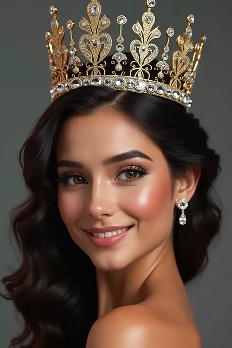 Make a very real image of Lina María Hurtado Mosquera wearing the universal crown Colombia