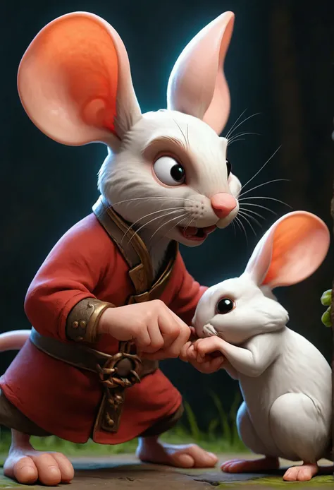 The mouse fell on the rabbits fist