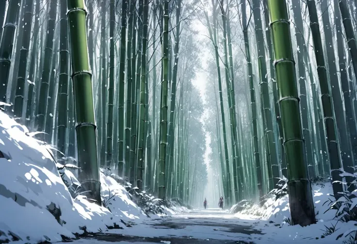 snowing forest bamboo