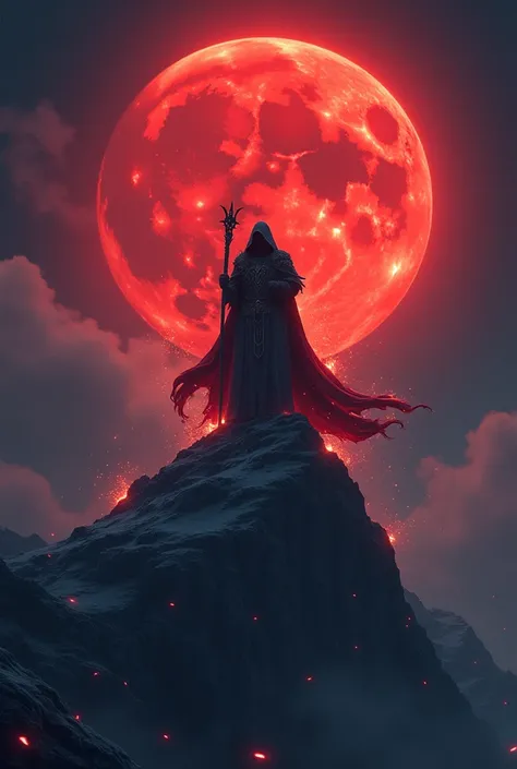 Pro Gaming profile picture. Male mage standing on top of mountain full blody moon at his back