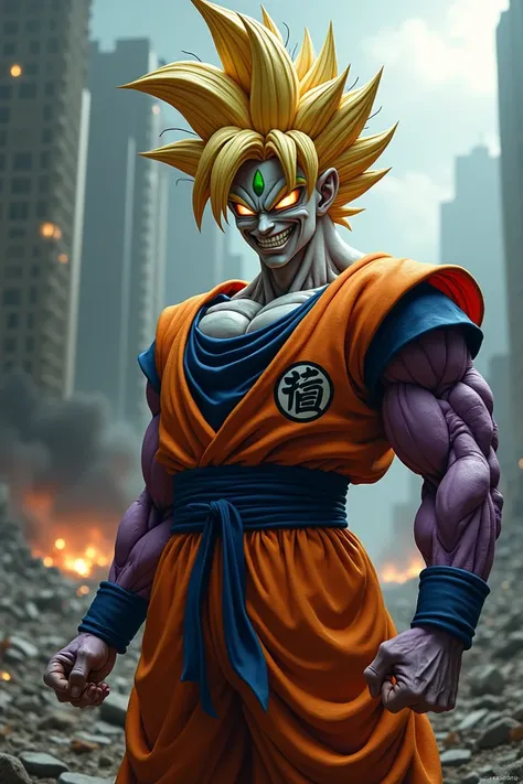 Create a fusion of Goku Super Saiadim and the Joker 