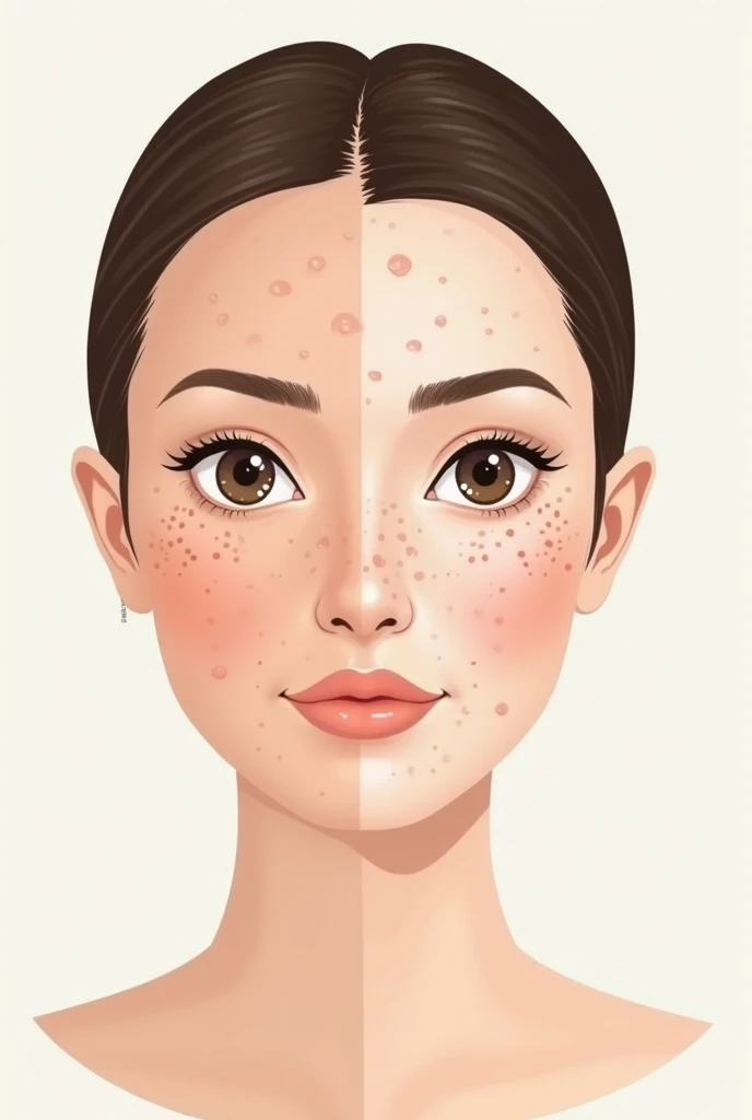 An illustration of a face with different skin types mapped out on it (e.g., oily T-zone, dry cheeks).