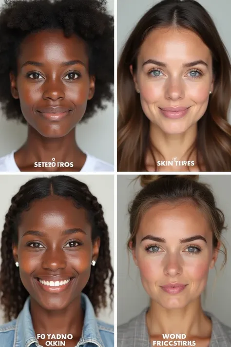 A collage of four different women, each representing one of the four skin types, with captions or graphics highlighting their respective skin characteristics.o