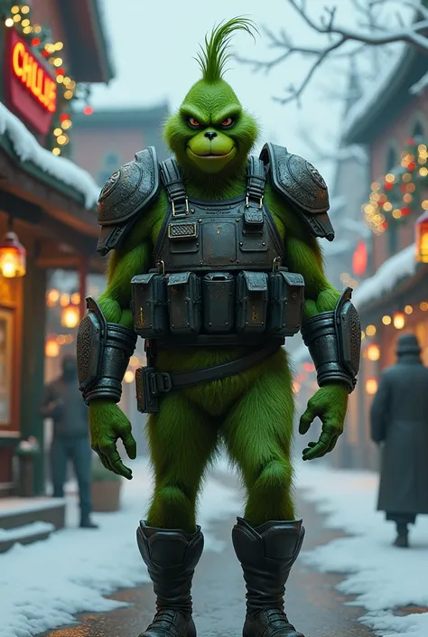 Christmas Grinch with bulletproof vest and armour