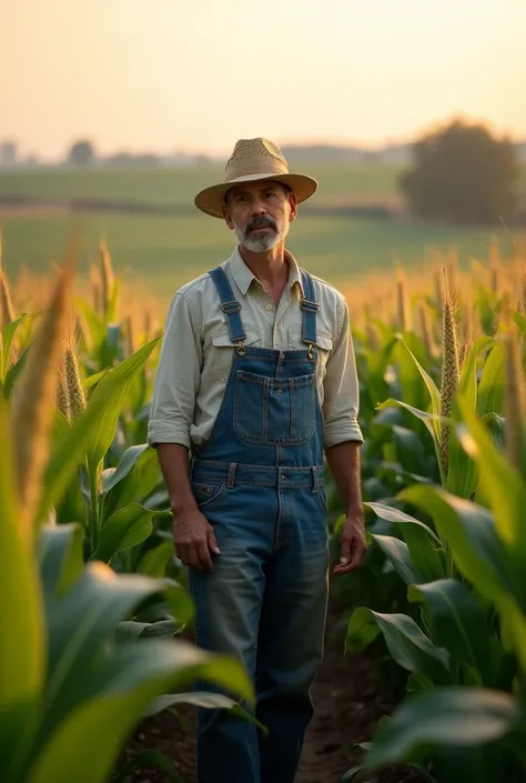 Farmer stand in corn field landscape mode for youtube thumbnail