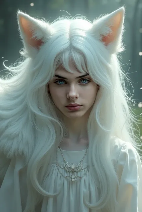 Girl with white haired wolf plug 