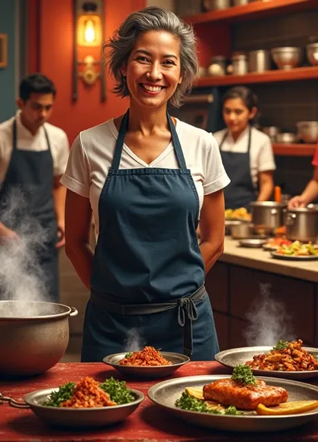 Let it have as its main title SEÑORA SAZÓN and in the background a kitchen with cooks. 