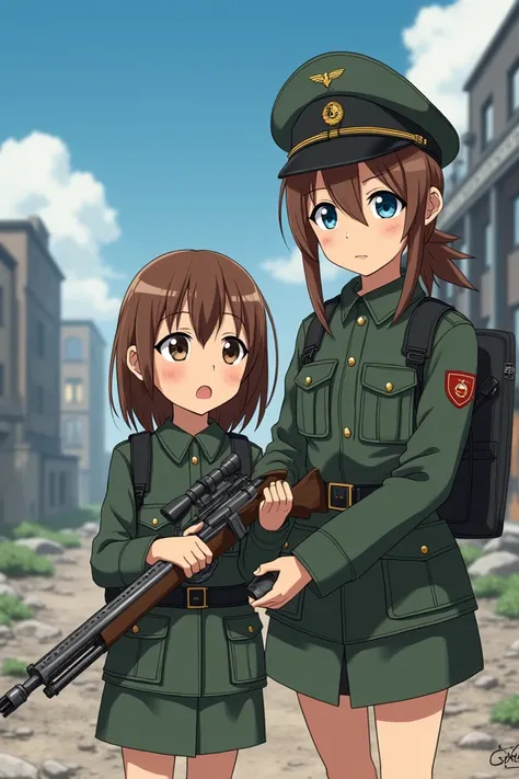 She creates a young girl who accompanies her brown-haired, blue-eyed Soviet sniper sister,  anime style