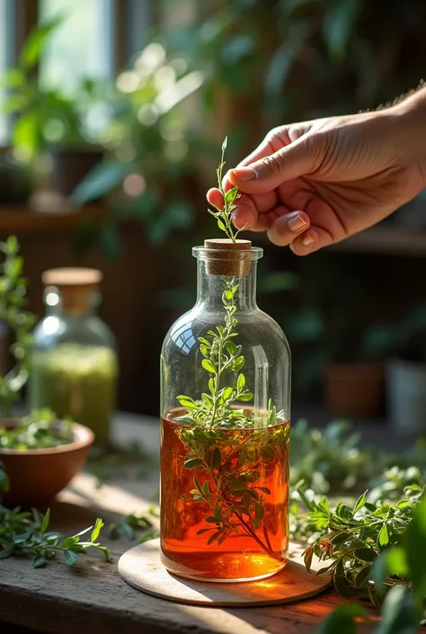  GENERATE SEVERAL IMAGES SHOWING THE PROCESS OF MAKING INFUSIONS BASED ON MEDICINAL PLANTS,  FROM WHEN , Drying, EXTRACTION ,  FILTRATE IS PURCHASED AND UNTIL IT IS PLACED IN A JUG 