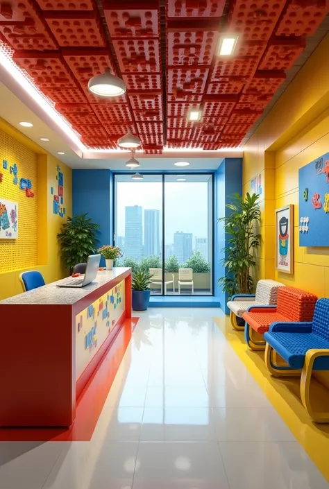  A clinic is going to be created for the company Lego ,  ideas are required for interior design for the reception, Give me ideas for doctors offices in all general specialties
