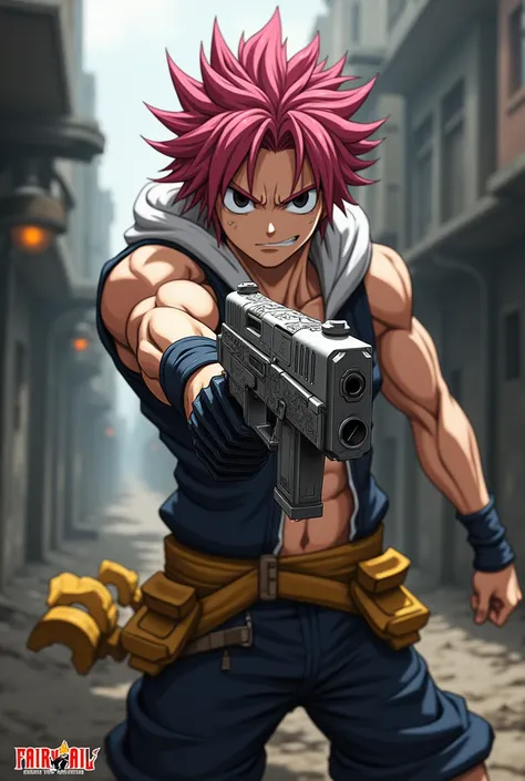 Natsu dragneel holding a gun