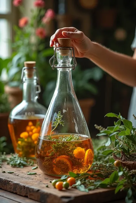  GENERATE SEVERAL IMAGES SHOWING THE PROCESS OF MAKING INFUSIONS BASED ON MEDICINAL PLANTS,  FROM WHEN , Drying, EXTRACTION ,  FILTRATE IS PURCHASED AND UNTIL IT IS PLACED IN A JUG 