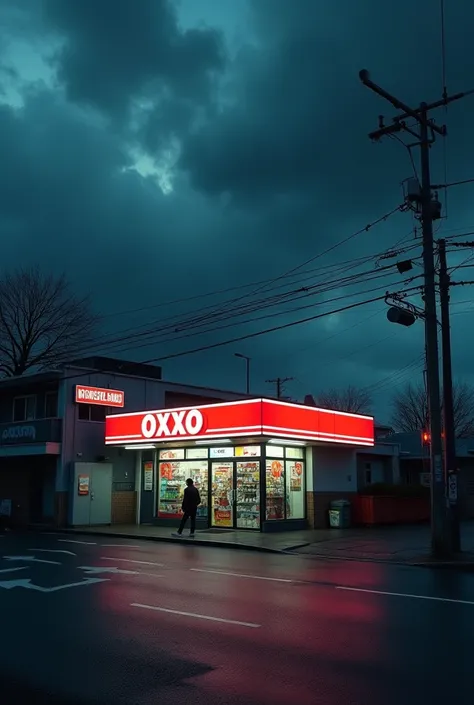 Image of an oxxo on a cloudy night
