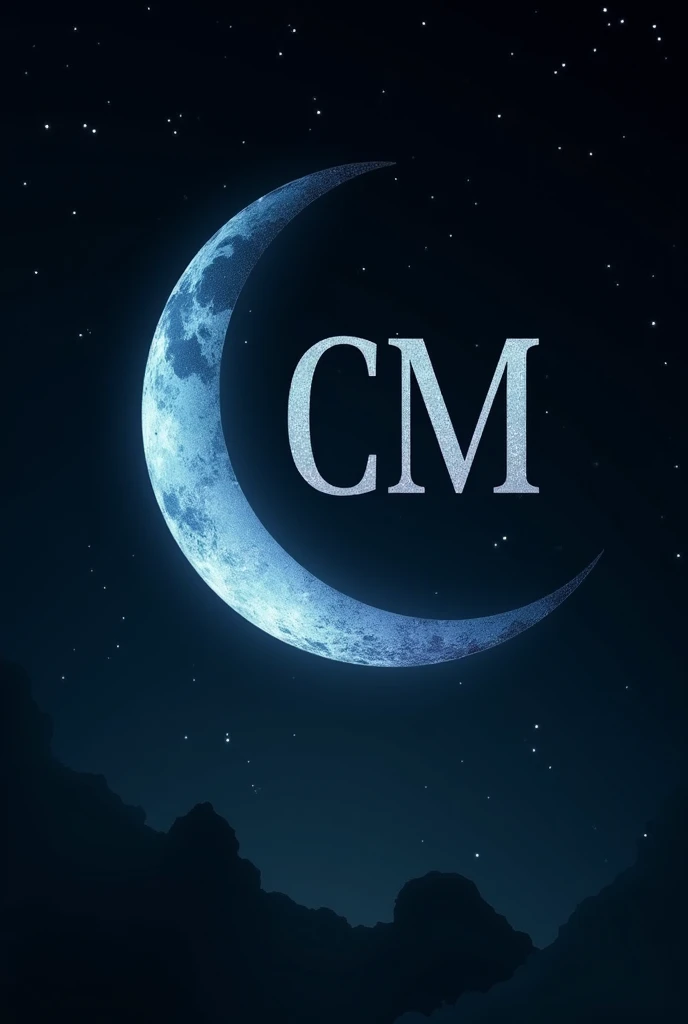 Crescent Moon with Stars and Letters "Cm" big