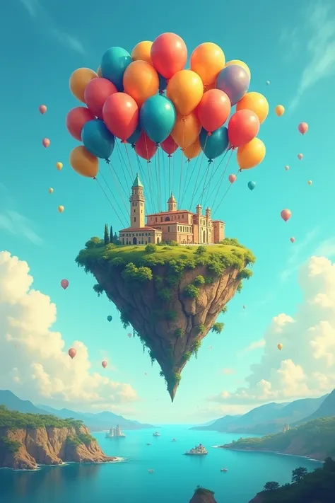 Stylized Sicily carried by balloons 