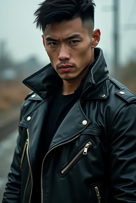 Korean male biker with white skin 