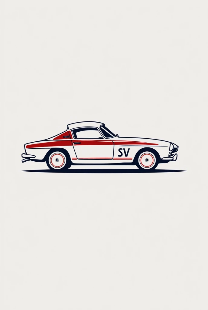 Logo for a car workshop with the name Automotor SV and containing a small letter J on the elegant car with red stripes 