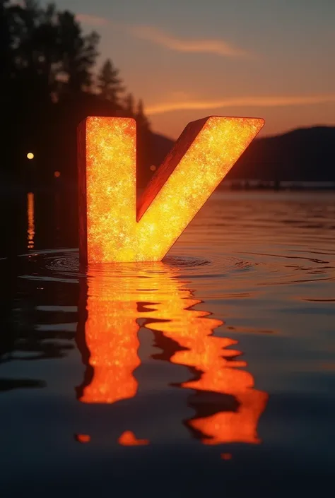 The reflection of the sunset on the water in the shape of a K