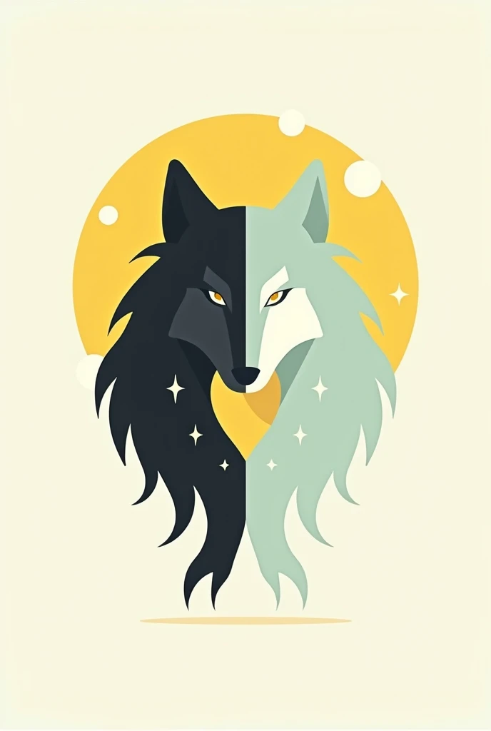 Logo para un Club de entrenamiento  de artes marciales que combina el equilibrio y la fuerza.  Combining geometric symbols with 2 heads of wolves and hiding a half of the 2 heads "a"  crossed by 3 claws and that the claws form a 3 . Use pastel colors  (yel...