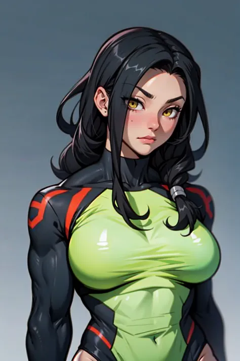 perfect female anatomy muscular girl big breasts empty eyes embarrassed black hair yellow eyes pale skin perfect female anatomy perfect female anatomy