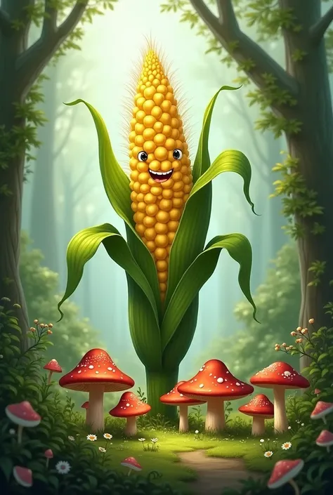 Corn eats mushrooms 
