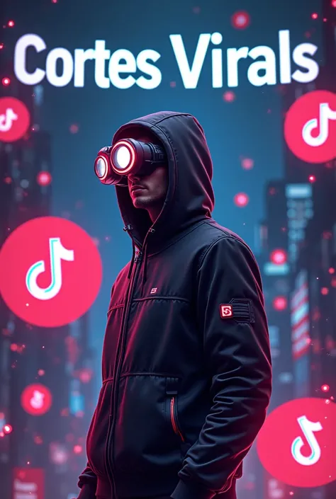  A news and information channel on TikTok, Where the name is Cortes Virals ,  includes that name in the image at the top ,  with TikTok symbols in the image , And a news designer and futurist with TikTok symbols scattered across the image 