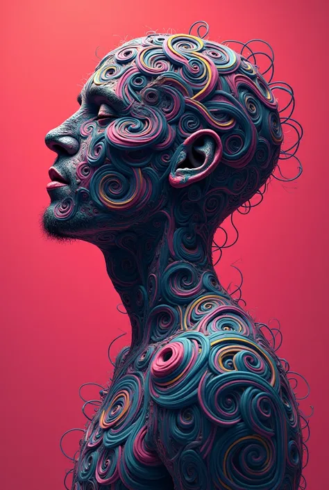 A man consisting of trippy 
spirals 