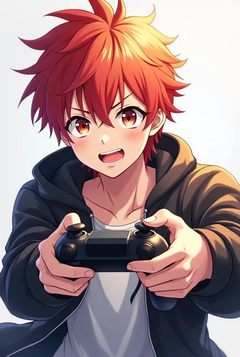 Male anime character holding a video game controller
