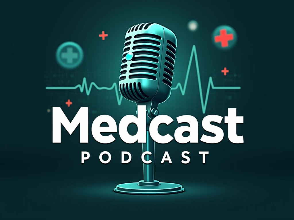  I WANT YOU TO MAKE AN IMAGE FOR A PODCAST WITH THE NAME MEDCAST IN THE CENTER AND A MICROPHONE IN THE BACK. PUT MEDICAL DETAIL  