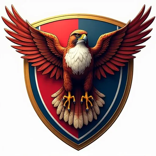 Create a peoples shield for me its the Real Madrid shield computer but it has to have a falcon and it cant be black, in fact you can do it in the shape of an Arsenal shield and it can be a regular falcon but that is highlighted