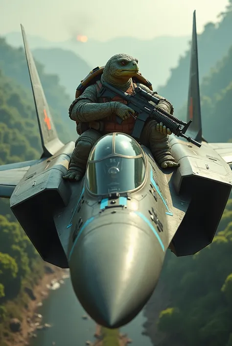 Turtle soldier driving a SU-57 in the Vietnam War 