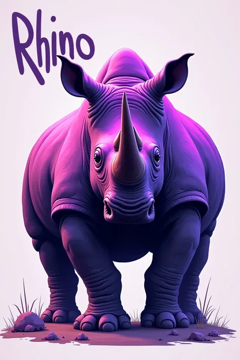 Rhinoceros in the color PURPLE ,  with the name RHINO in the image 