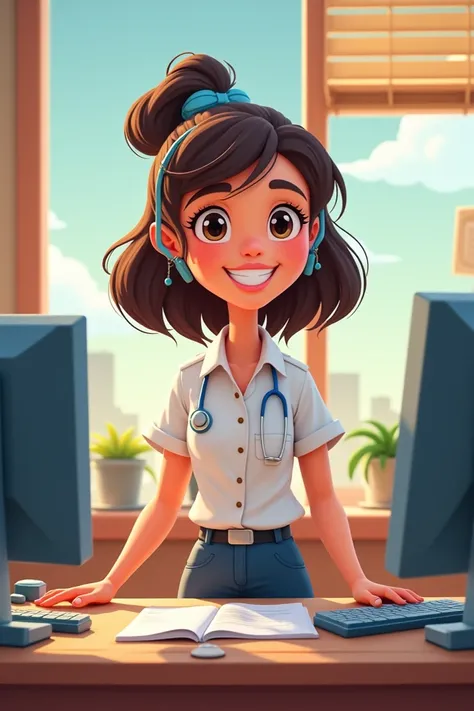 A girl administrator in a cartoon