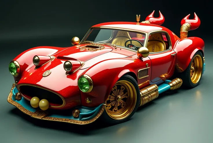 Create an ultra-realistic, custom-tuned car inspired by Mr. Krabs from SpongeBob SquarePants. The car’s body is painted in a rich, glossy crimson red, with subtle metallic flecks to mimic the polished shell of a crab, giving it a sleek yet organic feel. Th...