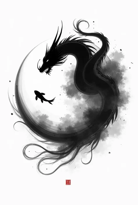  I want you to create a black and white image based on The Yin Yang, where Koi , the fish,  it occupies the side of the yin and is small , All in black and white,  as if it were in the background inside the yin , swimming.  And then on the side of yang ,  ...