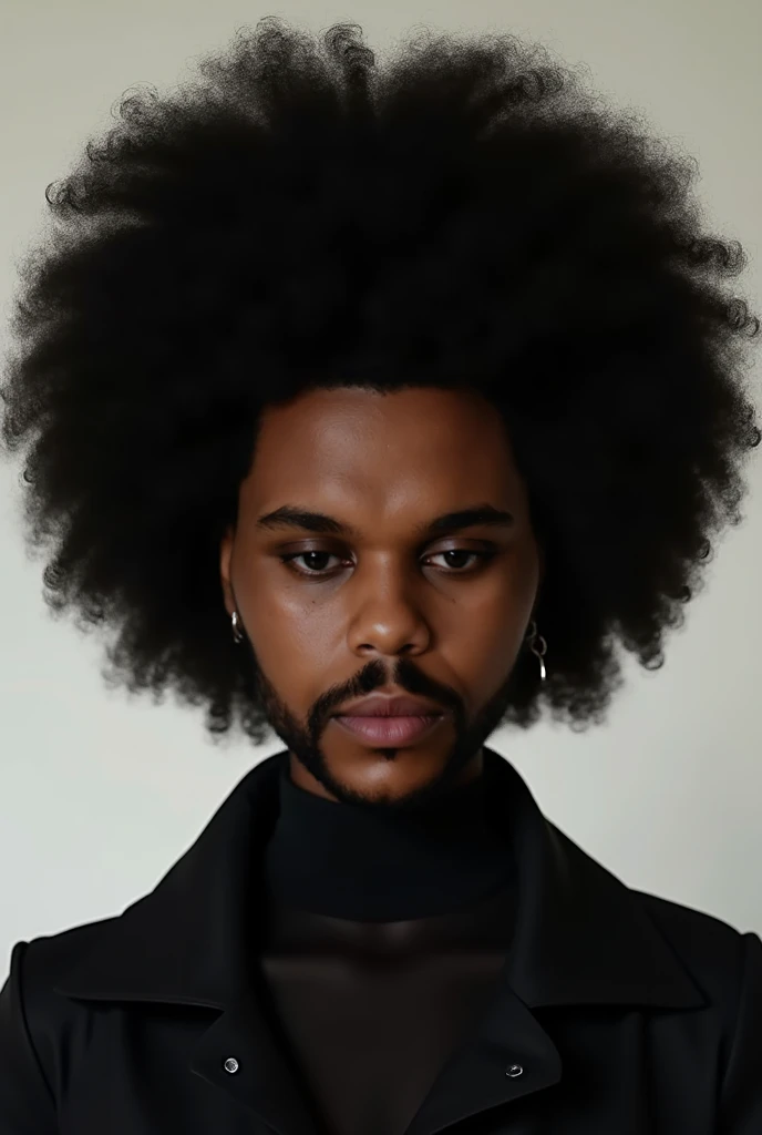 A black  with black power hair and striking eyes.