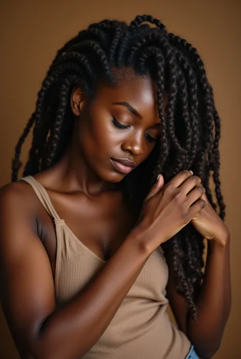 An African-American woman with dreadlocks 
Touching her Pussy

