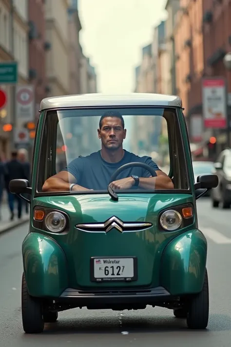 John Cena driving a Citroen Ami 