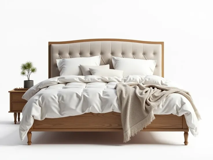 Generate a bed seen from the front on a white background