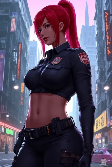 Futanari Red haired in a pony tail Female  cop with a massive heavy boulder bulge