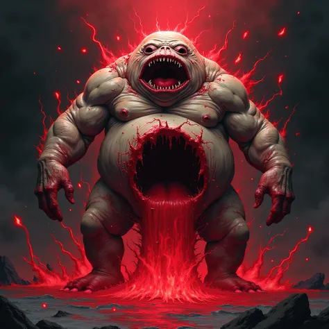 Epic Anime Artstyle, a fat creature bursting in blood, Horror, Blood, Eerie, Icon