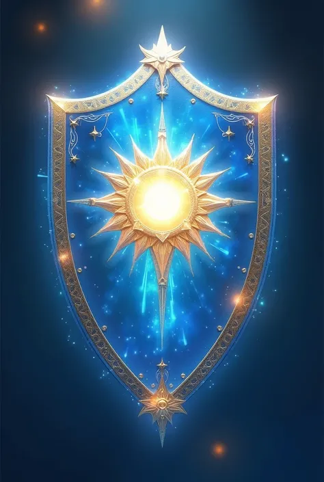 Make a shield with the color sky blue on the gifts of miracles and that it looks like something fantastic that is CREATIVE AND THAT HAS A SUN IN THE CENTER