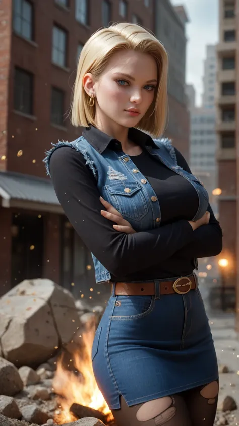 (ultra realistic,32k, masterpiece:1.2),(high detailed skin:1.1),( high quality:1.1), (Portrait shoot)
android 18, 1girl, solo, (blue eyes:0.70), long hair, blonde hair, earrings,denim skirt, blue skirt, pencil skirt, black shirt, long sleeves, striped slee...