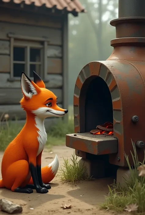 Let the fox look at an oven with charcoal