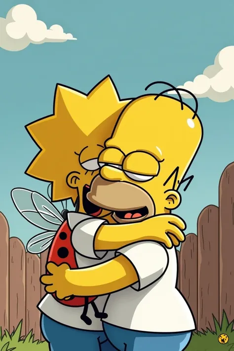 Homer Simpson and Ladybug giving each other a hug (  CARTOON  )