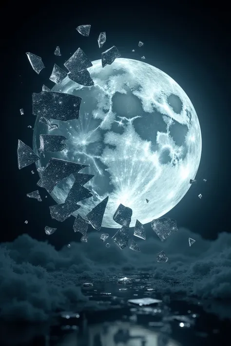 Create a full Moon ,  round, Very pretty,  but make it look like the full Moon is shattering into several pieces of glass, It&#39;s for a logo