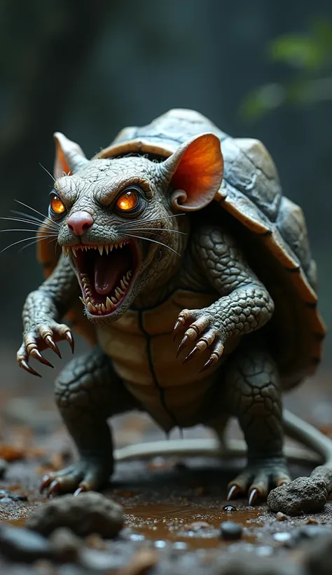 Fusion of a rat with an angry and roaring turtle 